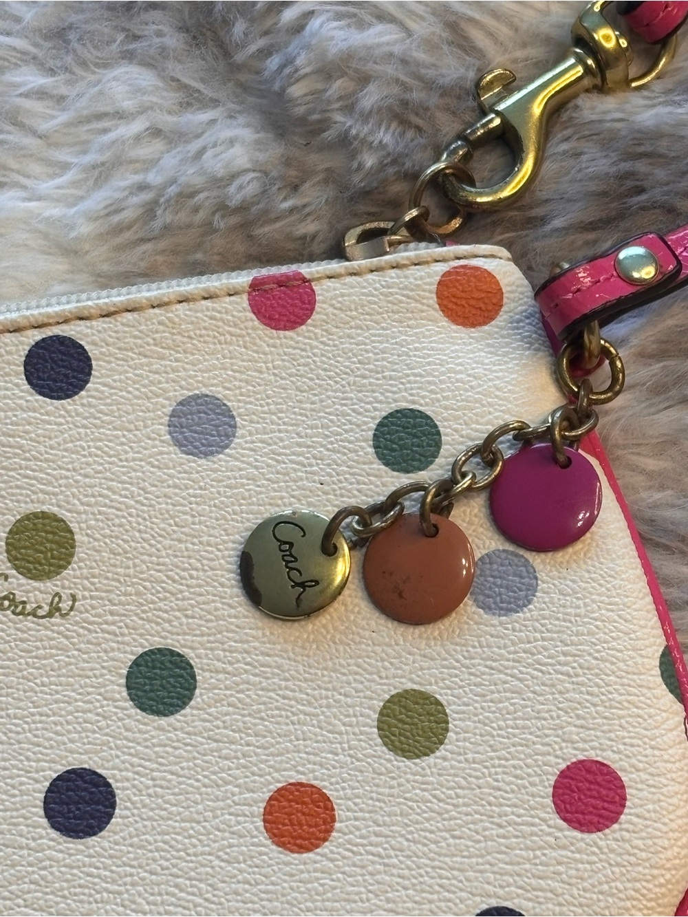 Coach Multicolor Polka Dot Wristlet with Pink Strap - Picture 2 of 9